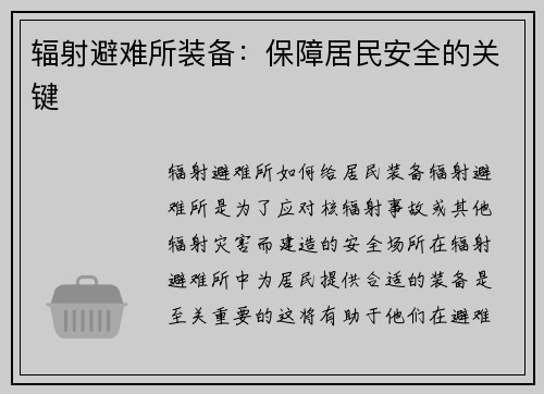 辐射避难所装备：保障居民安全的关键