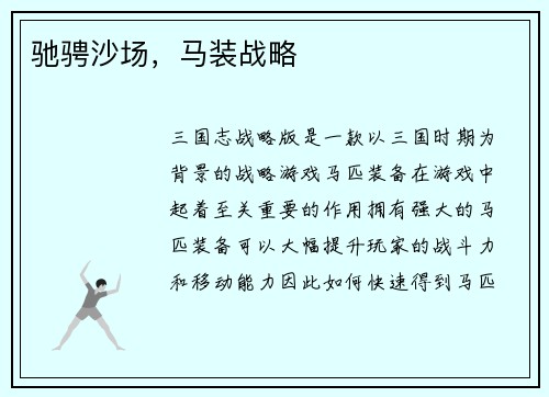 驰骋沙场，马装战略